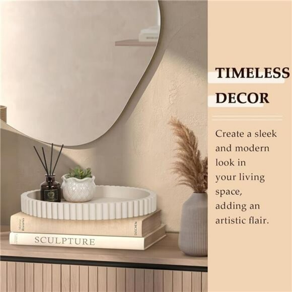 Concrete Oval Tray Coffee Table Decor Centerpiece Gray Modern Home Accent - Picture 4 of 7